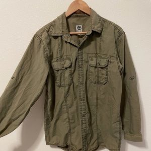 Timberland Sz M Medium Green 100% Cotton Men's Button Down Long sleeve  Shirt